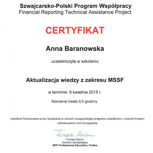 Certyfikat - MSSF